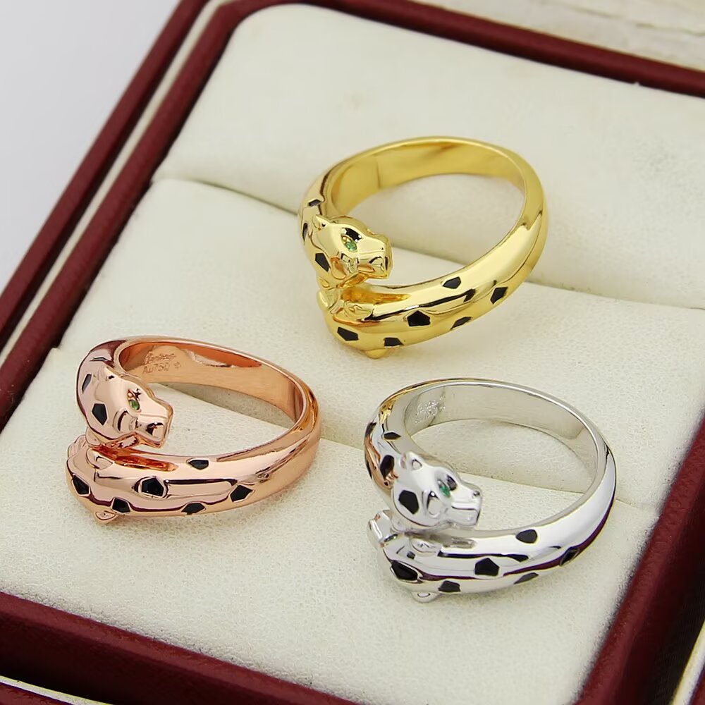 Cartier 霸气花斑黑豹戒指。Panthère de Cartier豹子戒指 亚金材质电镀厚金戒指均
