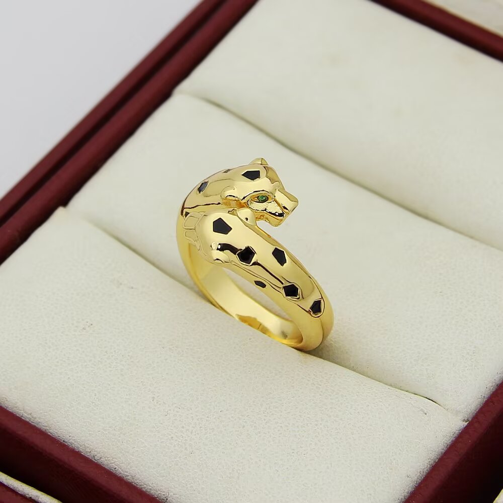 Cartier 霸气花斑黑豹戒指。Panthère de Cartier豹子戒指 亚金材质电镀厚金戒指均码