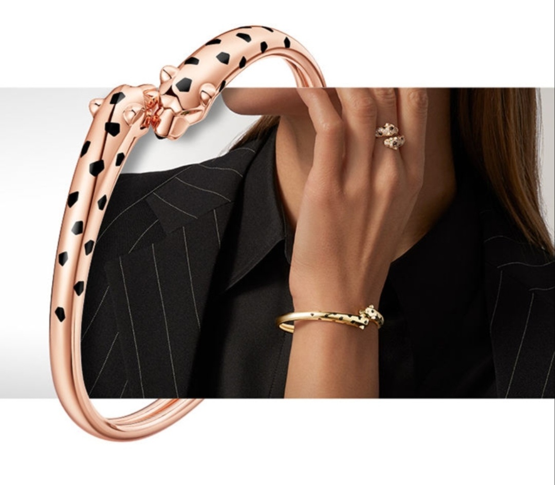 Cartier 霸气花斑黑豹手镯。Panthère de Cartier豹子手镯，电镀18K金 铜材质电镀厚金手镯