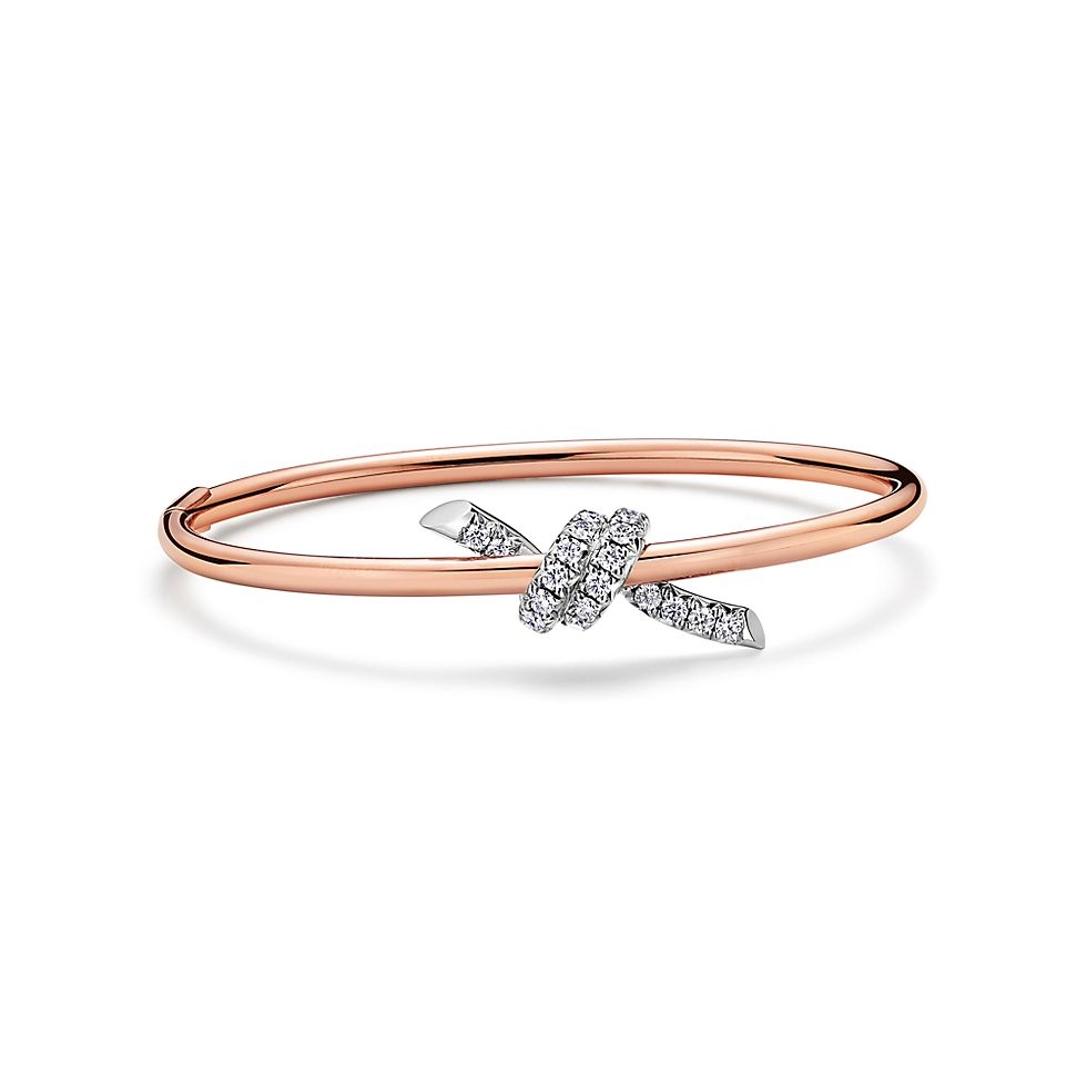Tiffany & Co. tiff蒂芙尼手镯细版间钻打结手镯绳结手镯 亚金材质 带 分色电镀
