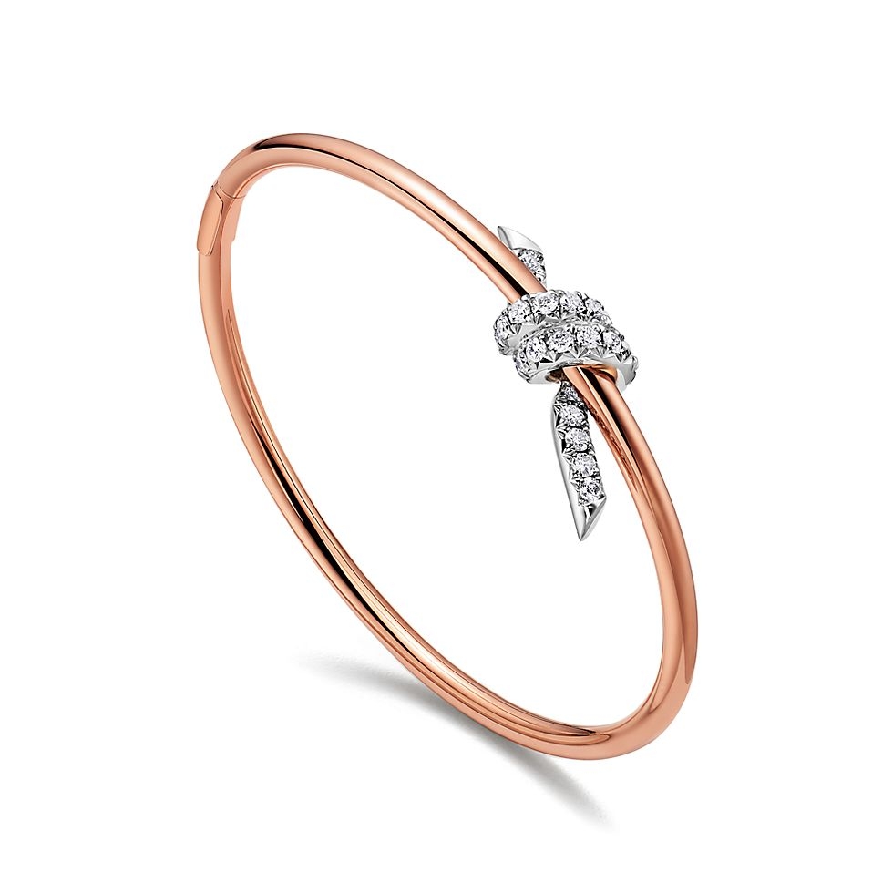 Tiffany & Co. tiff蒂芙尼手镯细版间钻打结手镯绳结手镯 亚金材质 带 分色电镀