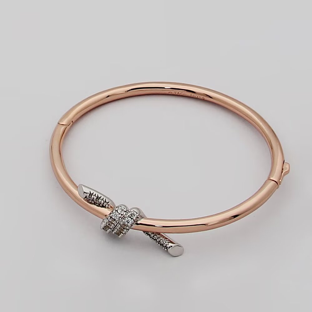 Tiffany & Co. tiff蒂芙尼手镯细版间钻打结手镯绳结手镯 亚金材质 带 分色电镀