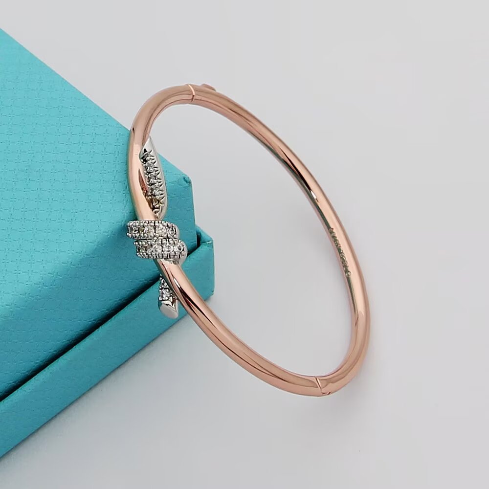 Tiffany & Co. tiff蒂芙尼手镯细版间钻打结手镯绳结手镯 亚金材质 带 分色电镀