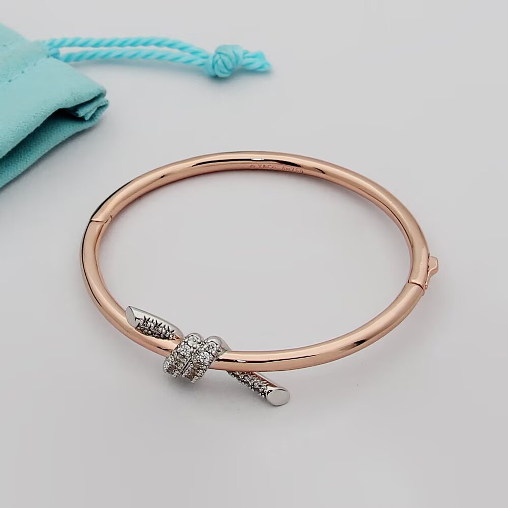 Tiffany & Co. tiff蒂芙尼手镯细版间钻打结手镯绳结手镯 亚金材质 带 分色电镀