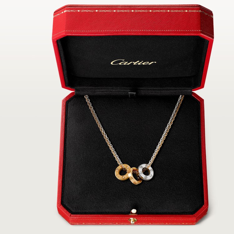 Cartier 卡地亚项链Cartier最三环双链项链 电镀18k金工艺 镶嵌进口仿真钻 分色电镀项链