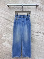Chanel Clothing Jeans Denim Blue Embroidery Spring Collection Fashion Wide Leg