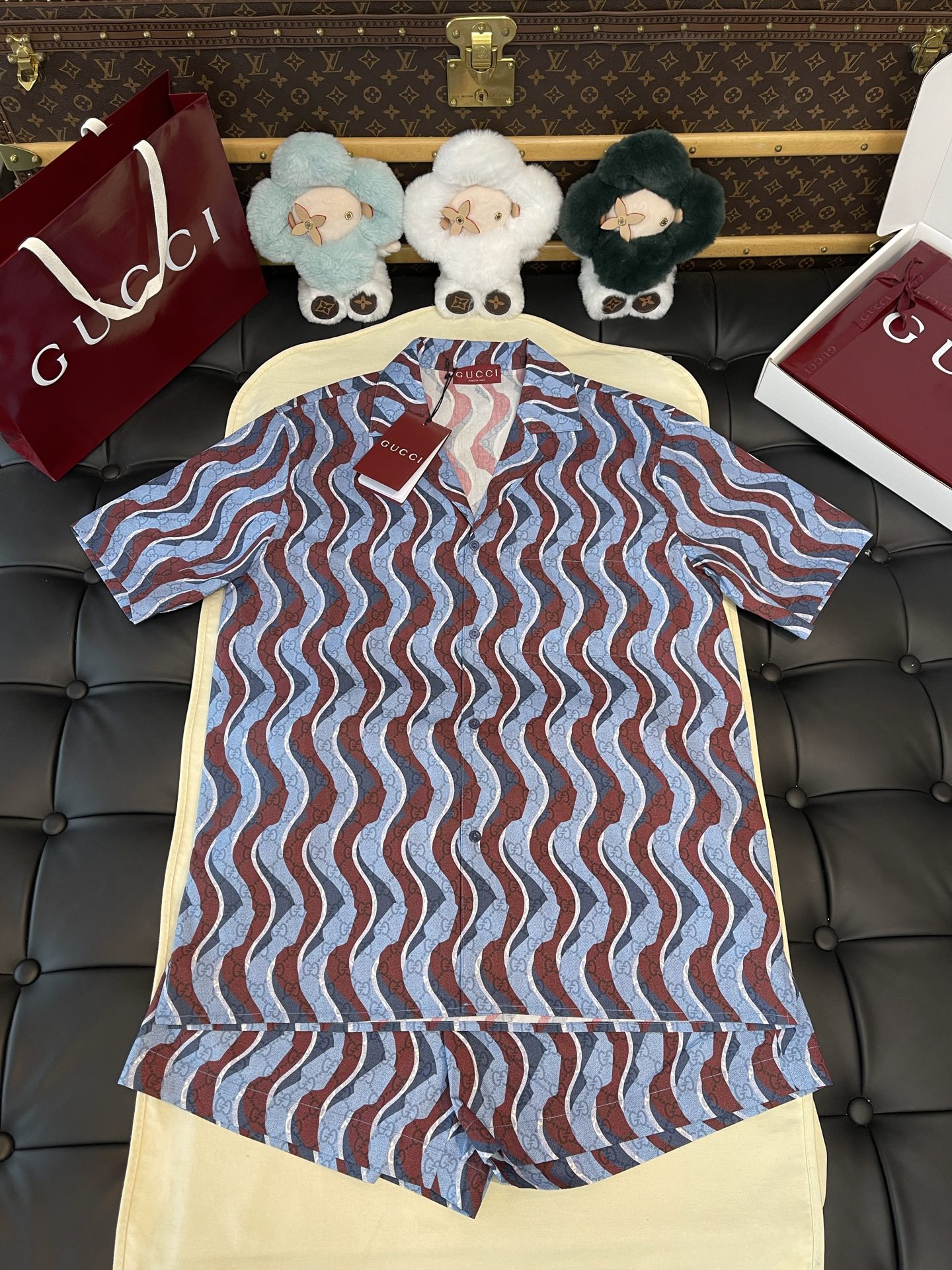 Wavy-Print Shirt and Shorts — complete front styling photograph