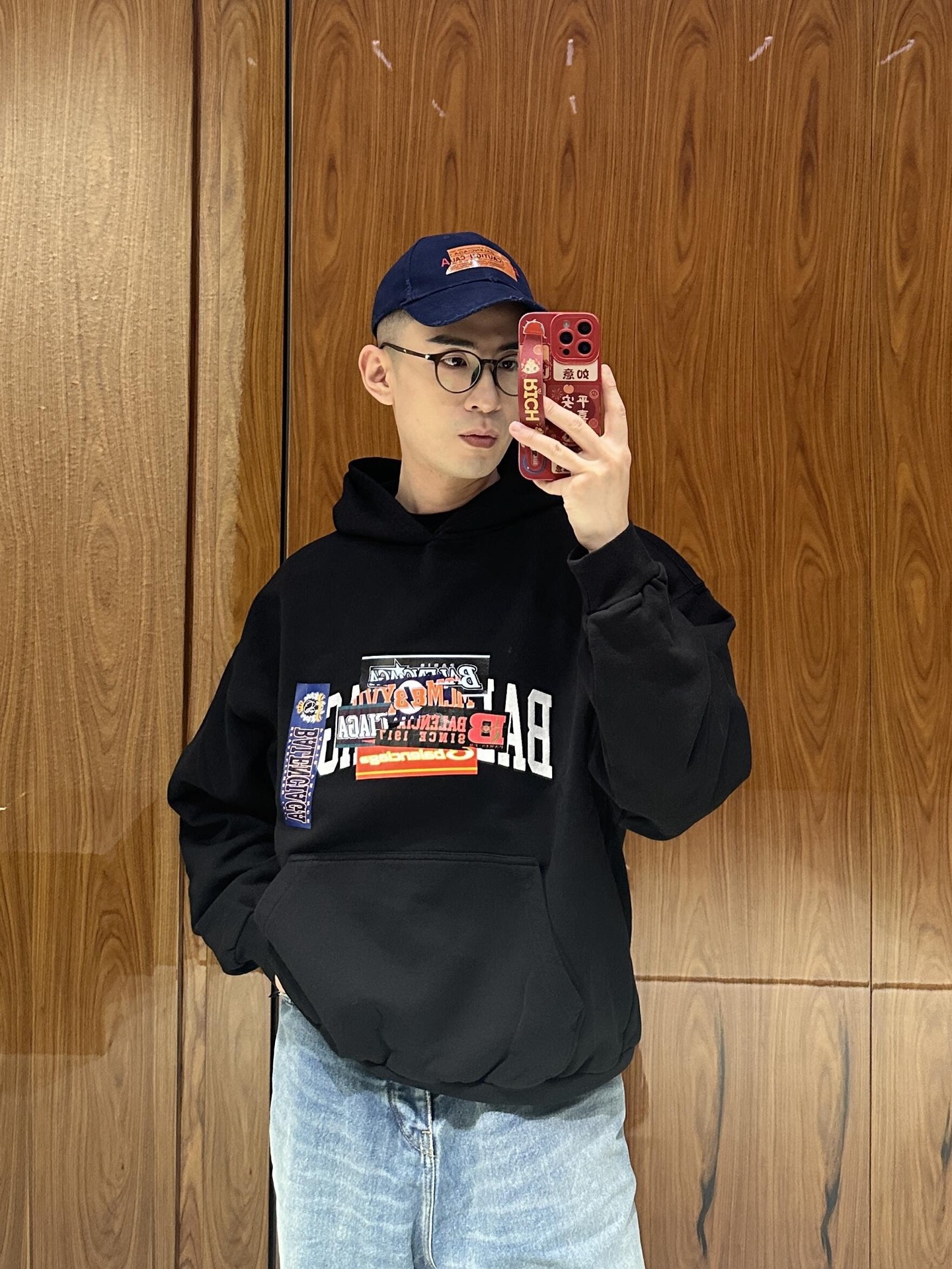 Collage-Wordmark Pullover Hoodie — product photograph