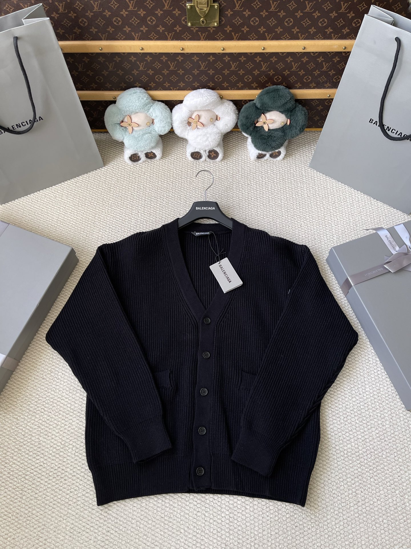 Sleeve-Label Ribbed Cardigan — product photograph