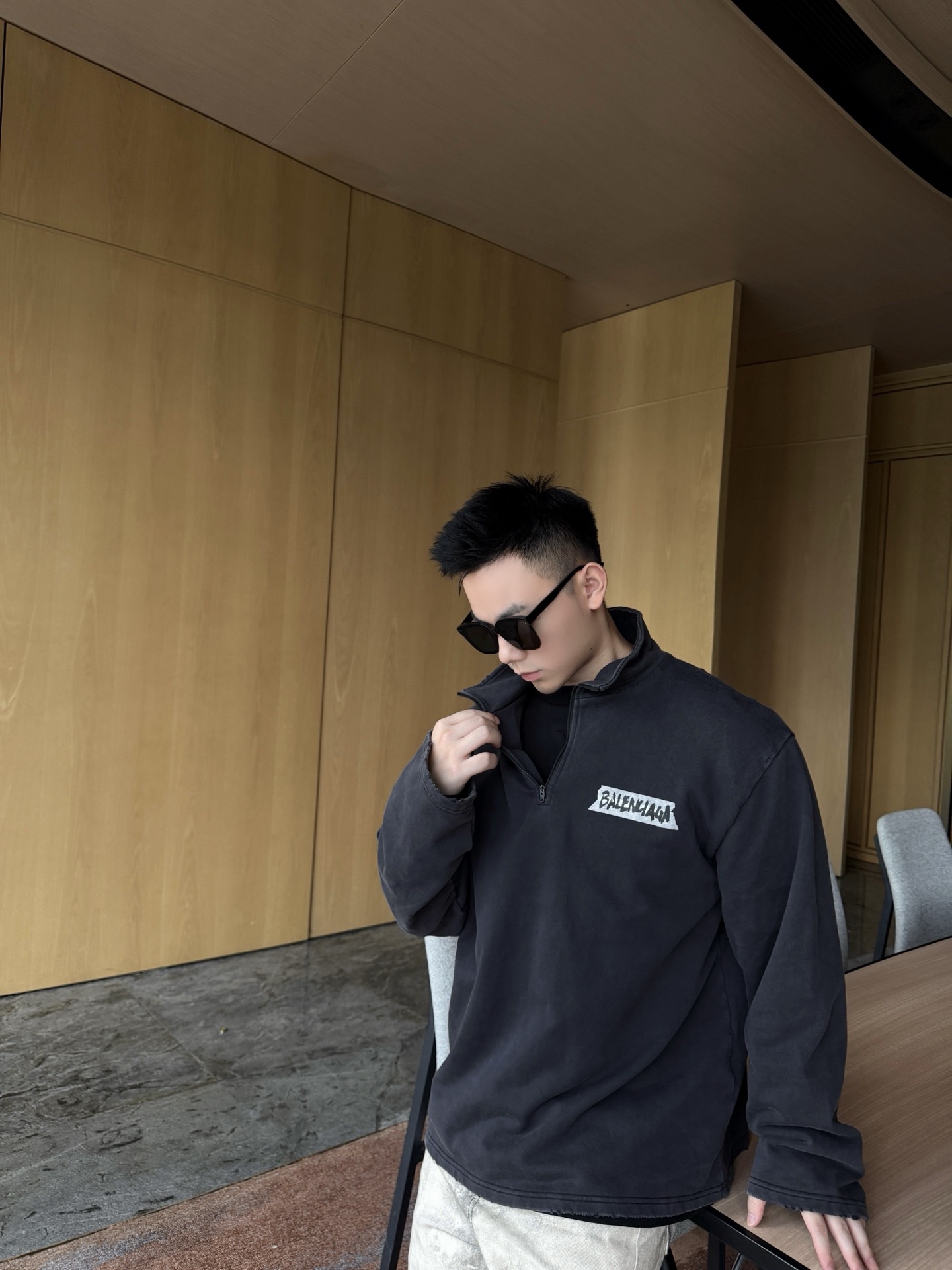 Tape-Wordmark Quarter-Zip Pullover — product photograph