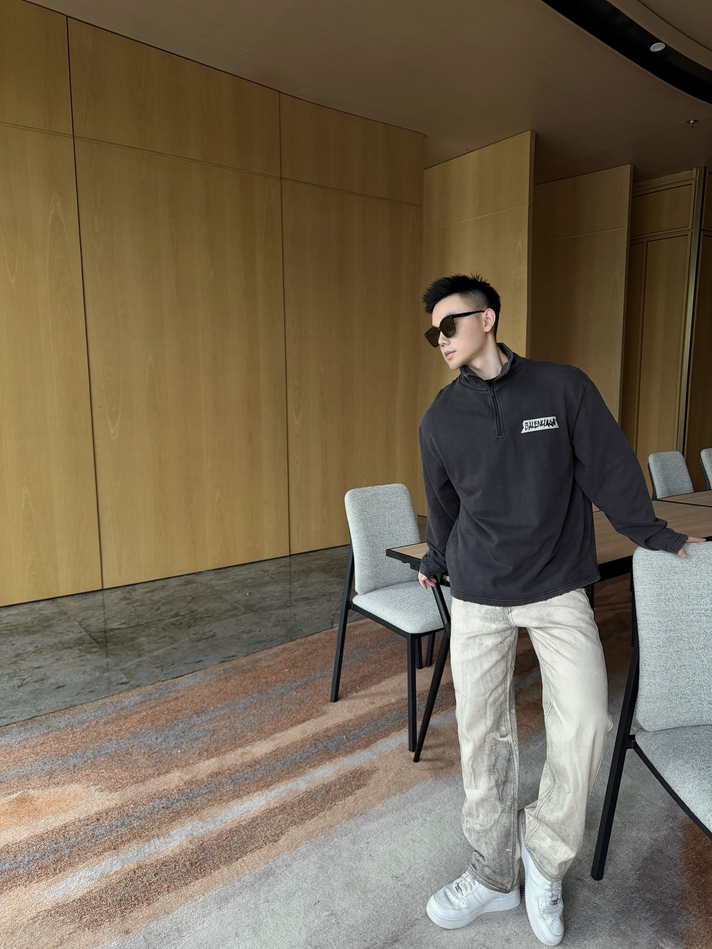 Tape-Wordmark Quarter-Zip Pullover — product photograph