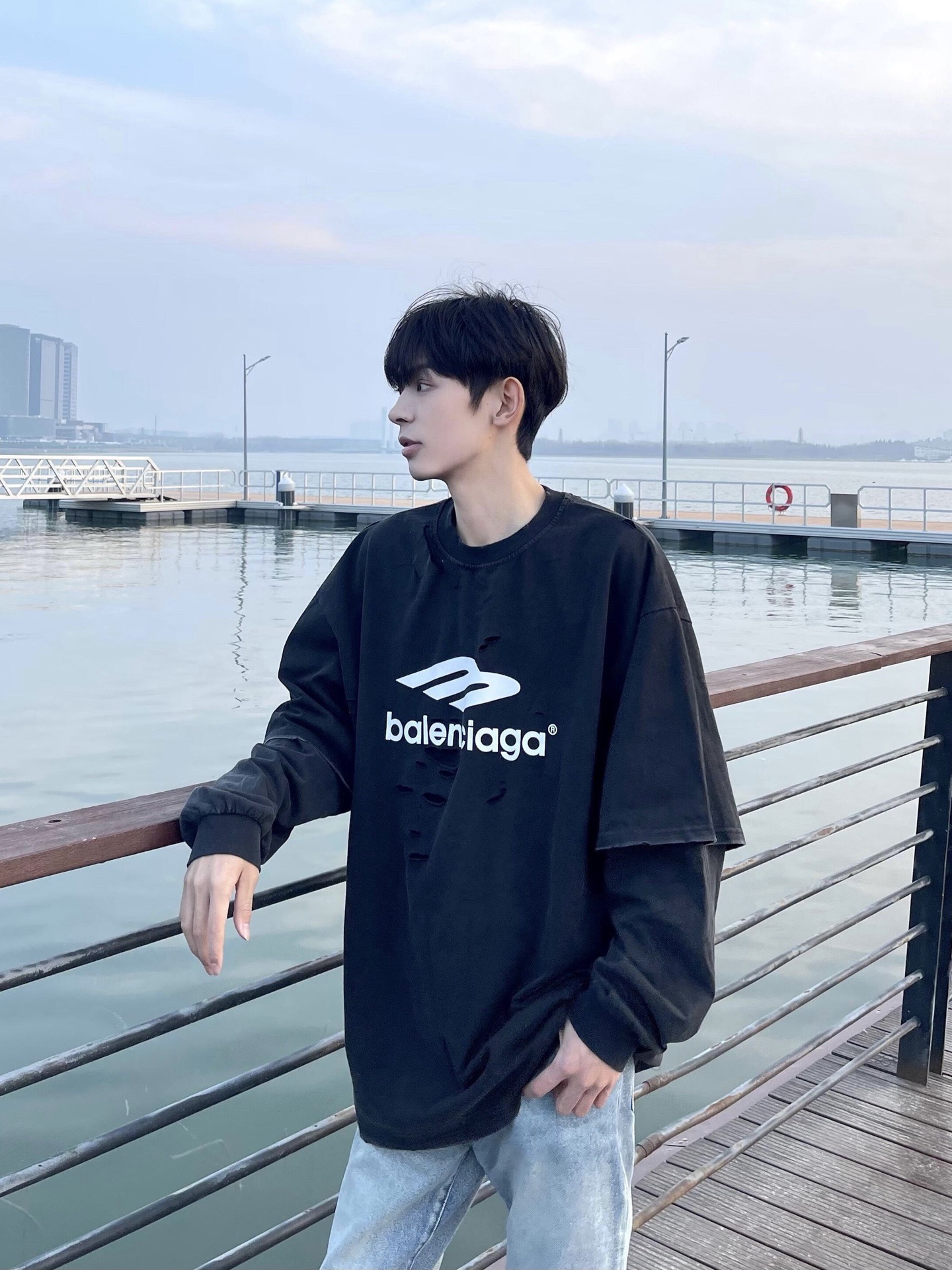 Distressed BB Crewneck Sweatshirt — product photograph