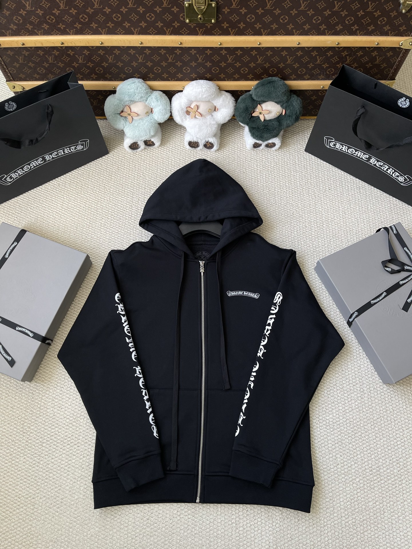 Sleeve-and-Back Wordmark Zip Hoodie — product photograph