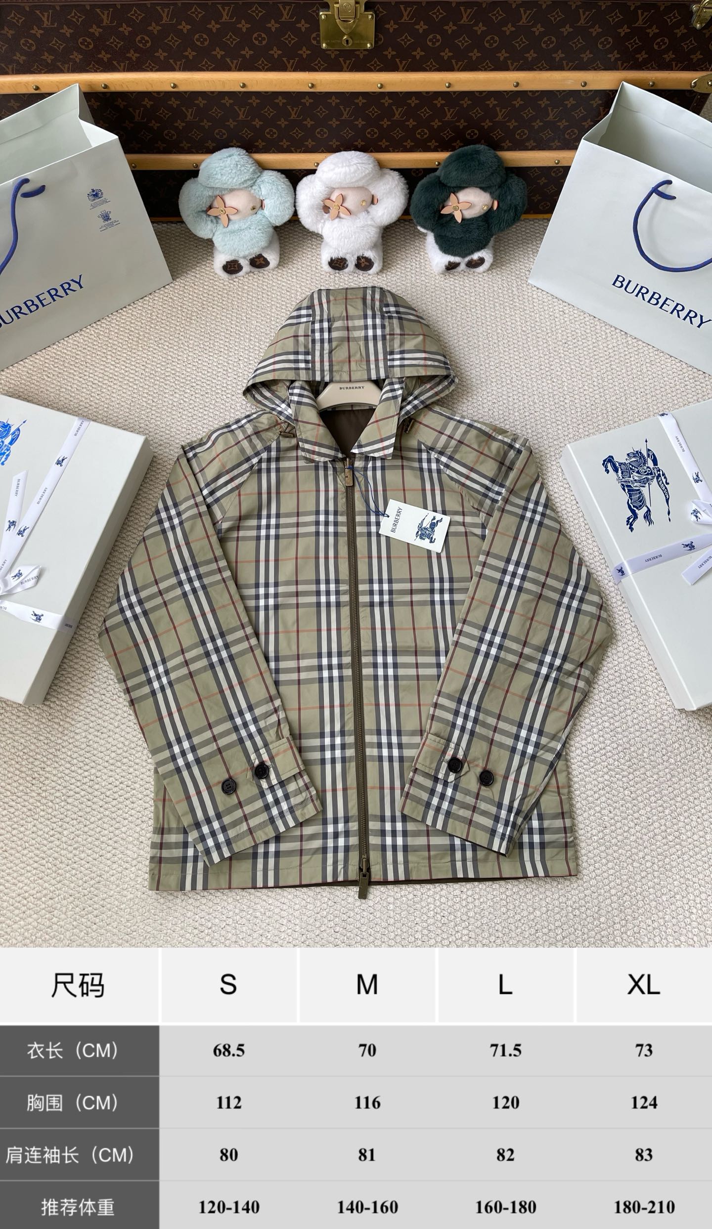 Button-Cuff Check Hooded Jacket — product photograph