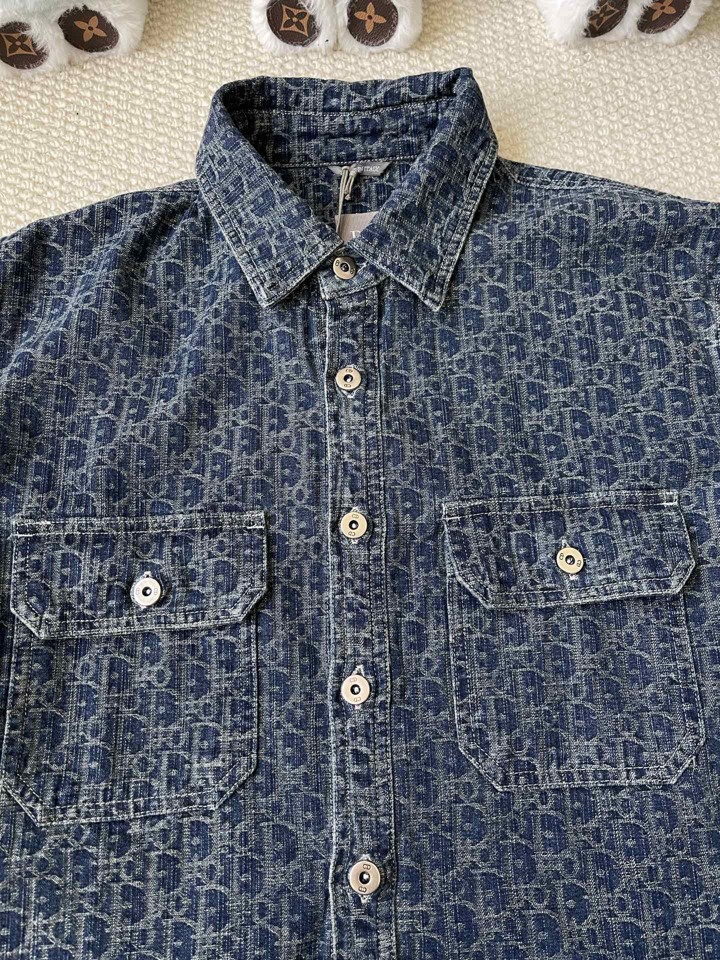 Oblique-Pattern Denim Overshirt — product photograph