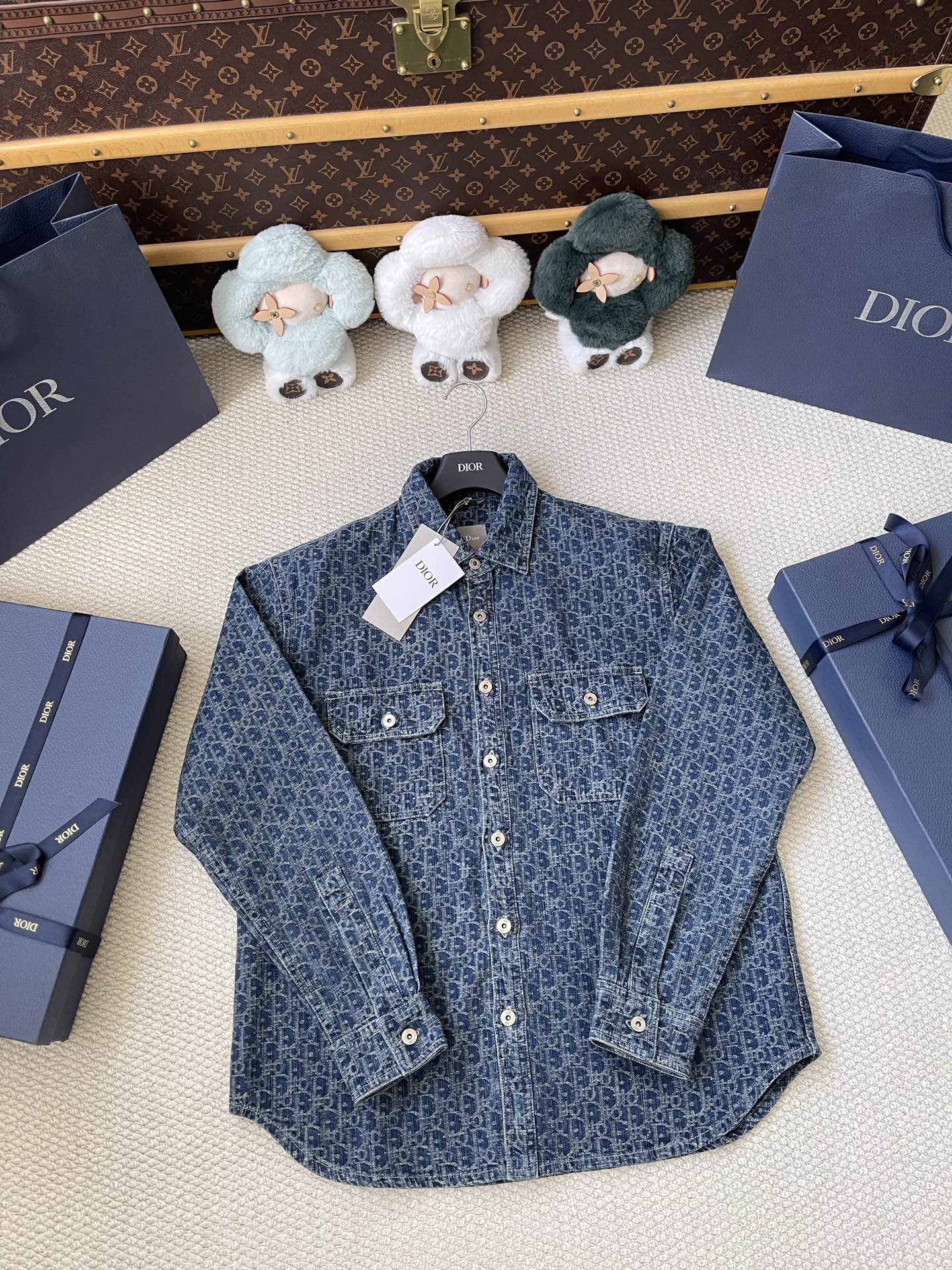 Oblique-Pattern Denim Overshirt — product photograph