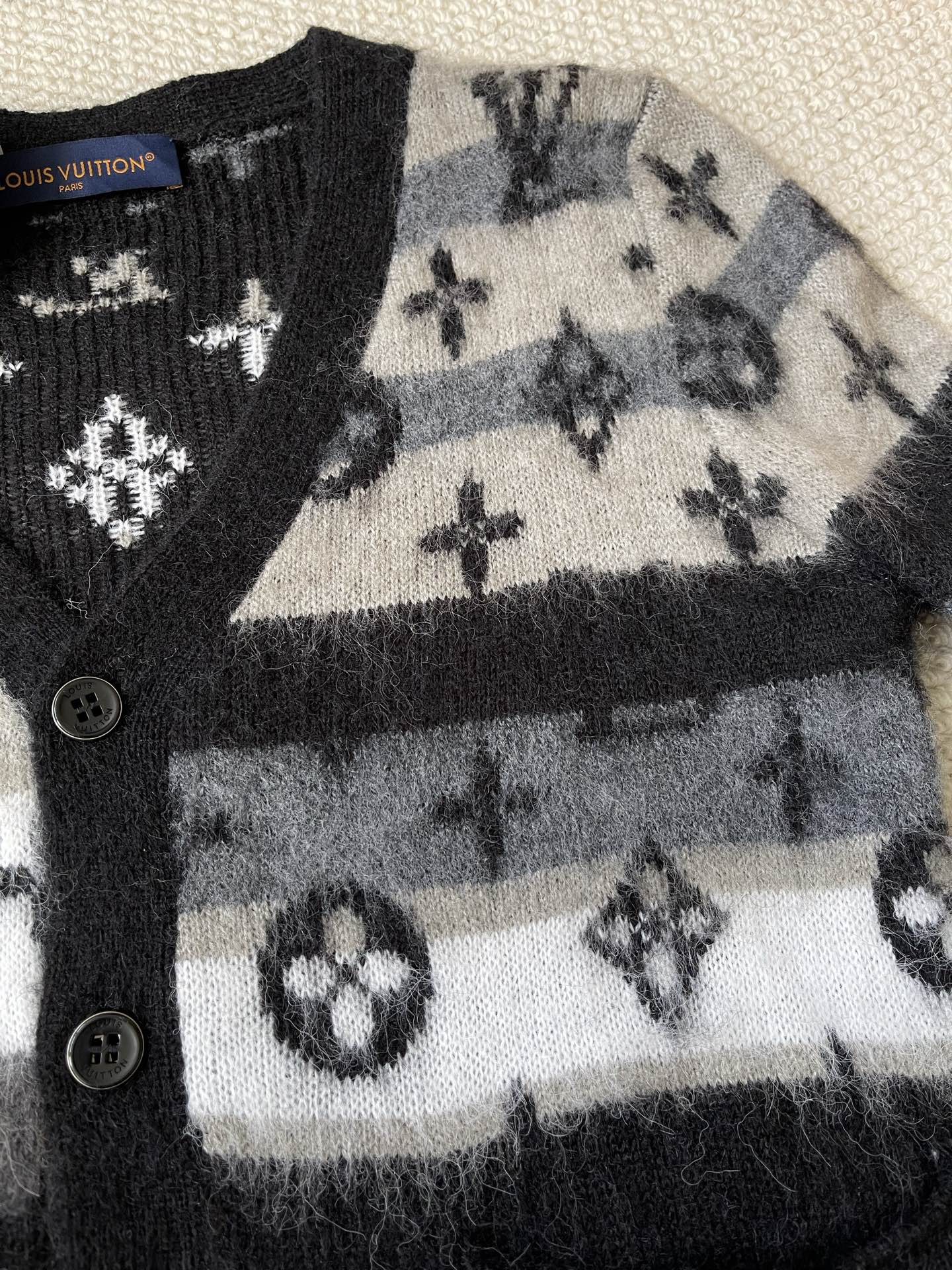 Pattern-Block Monogram Cardigan — product photograph