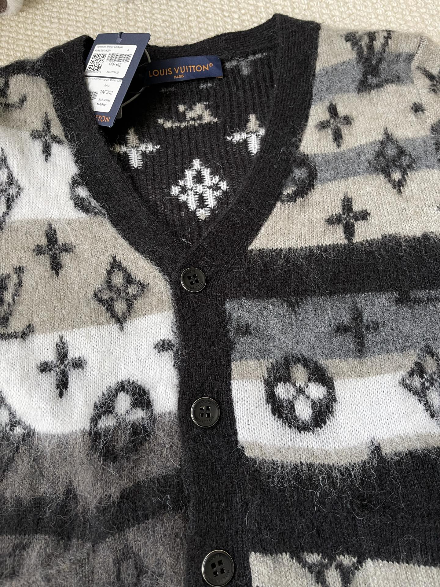 Pattern-Block Monogram Cardigan — product photograph