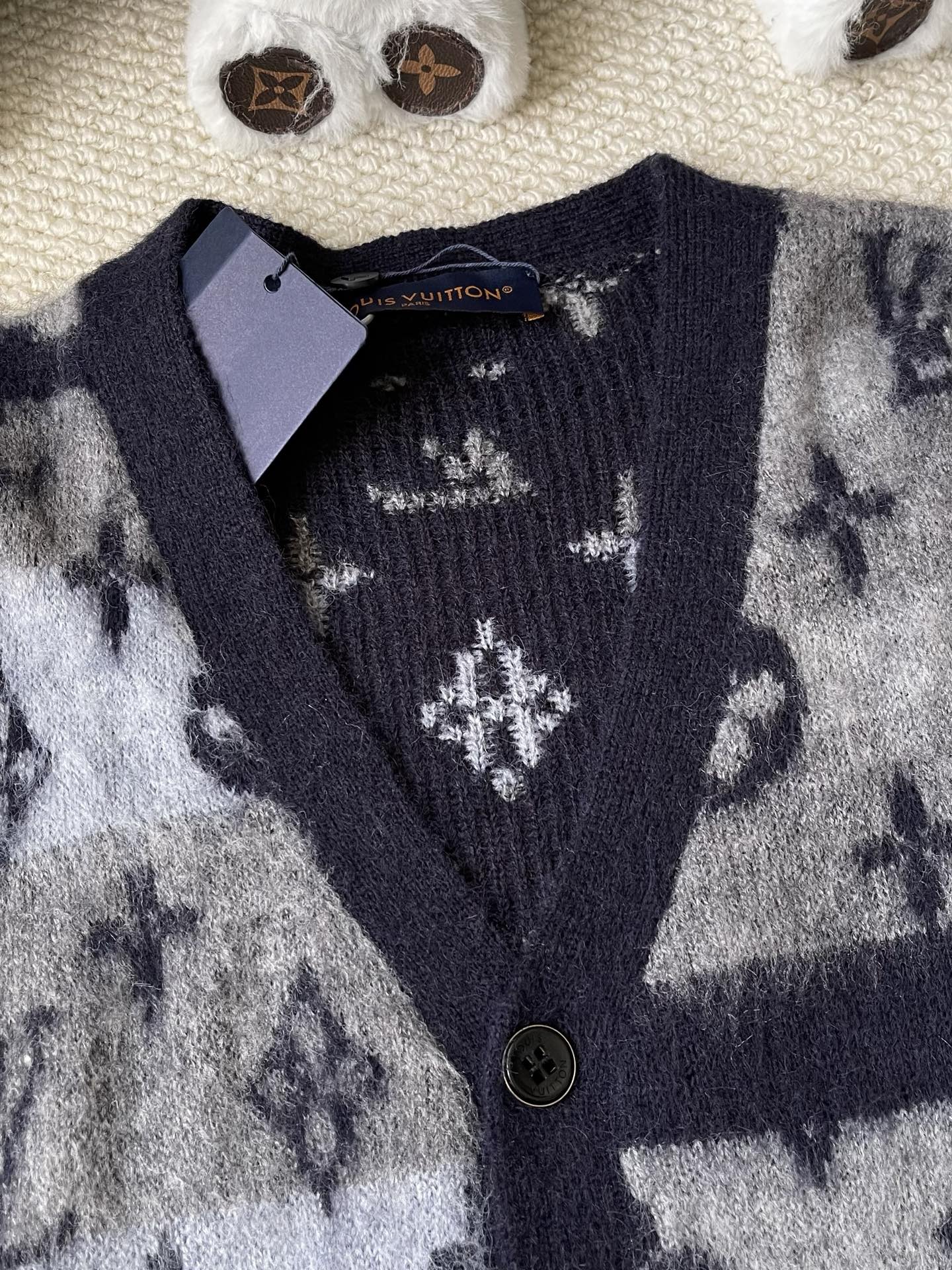 Pattern-Block Monogram Cardigan — product photograph