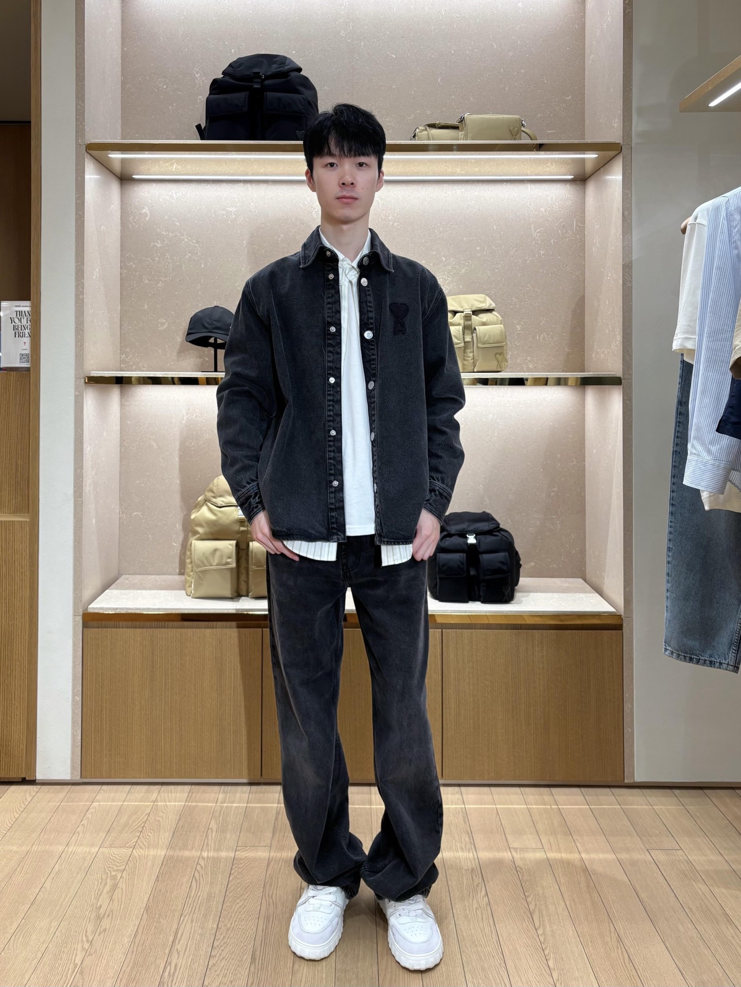 Tonal-Heart Denim Shirt — product photograph