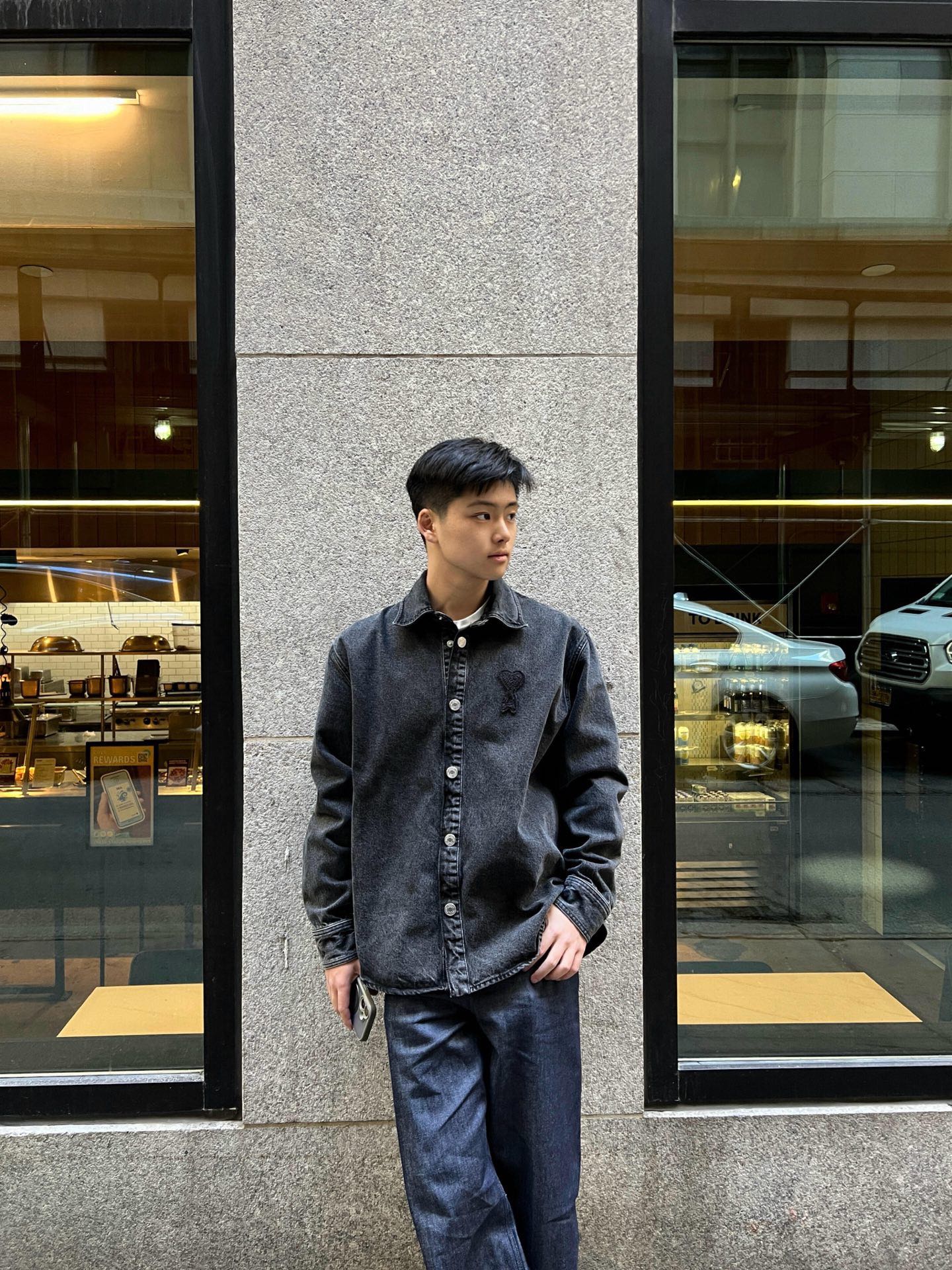 Tonal-Heart Denim Shirt — product photograph