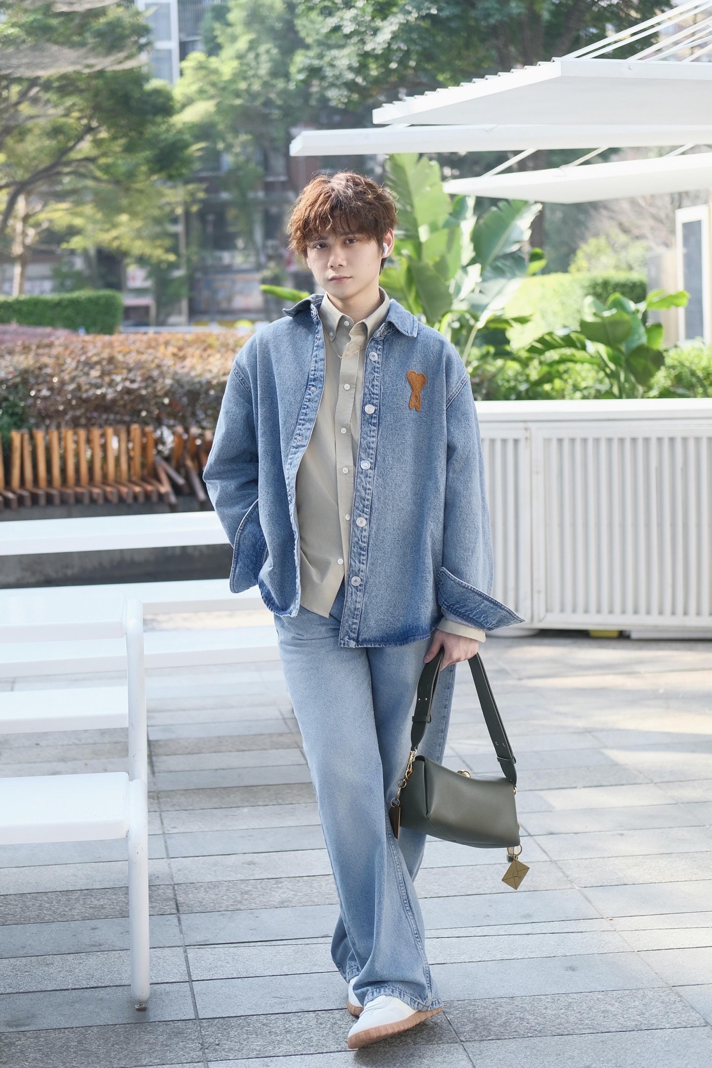 Tonal-Heart Denim Shirt — product photograph
