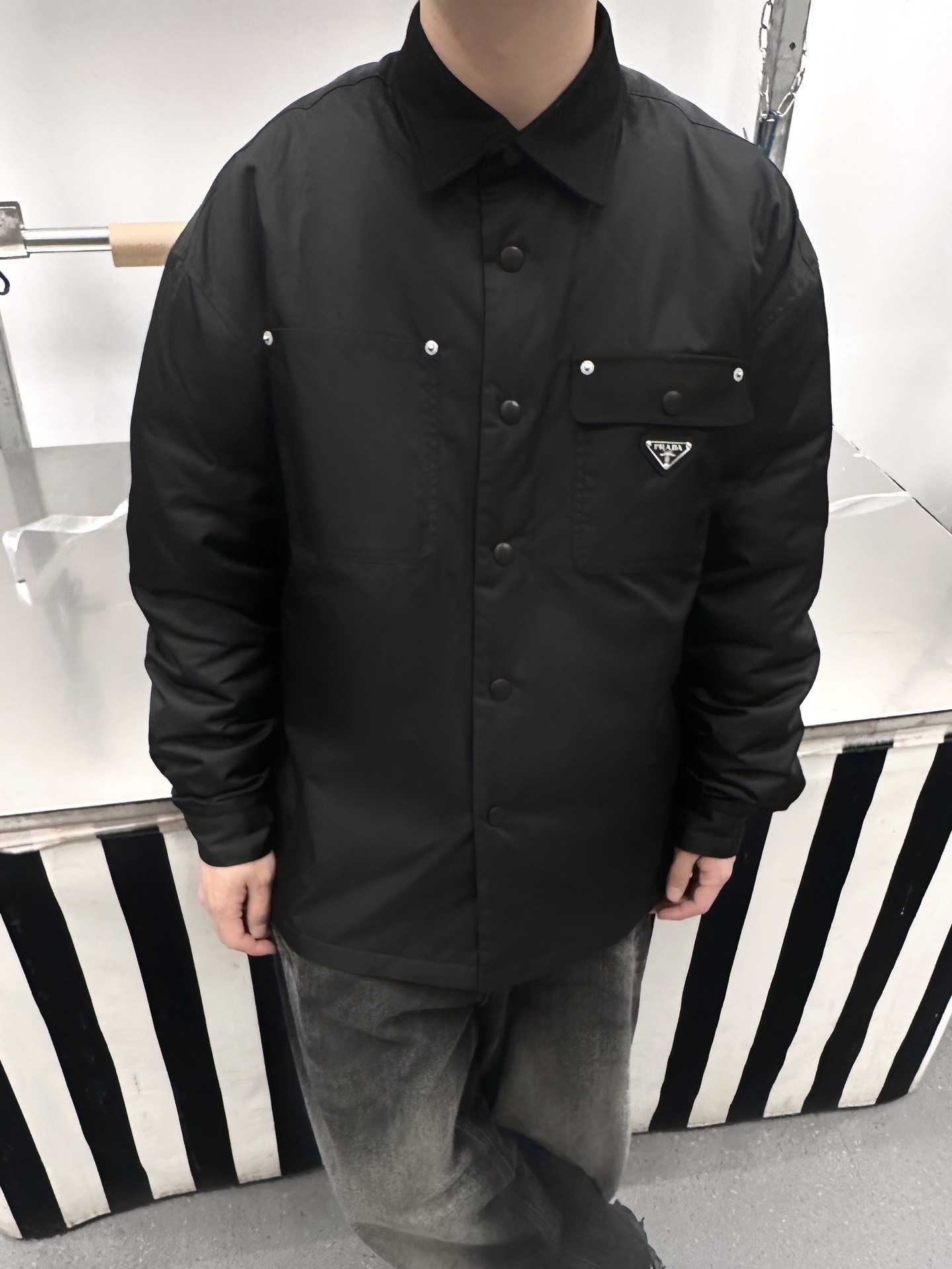 Triangle-Pocket Button Overshirt — product photograph