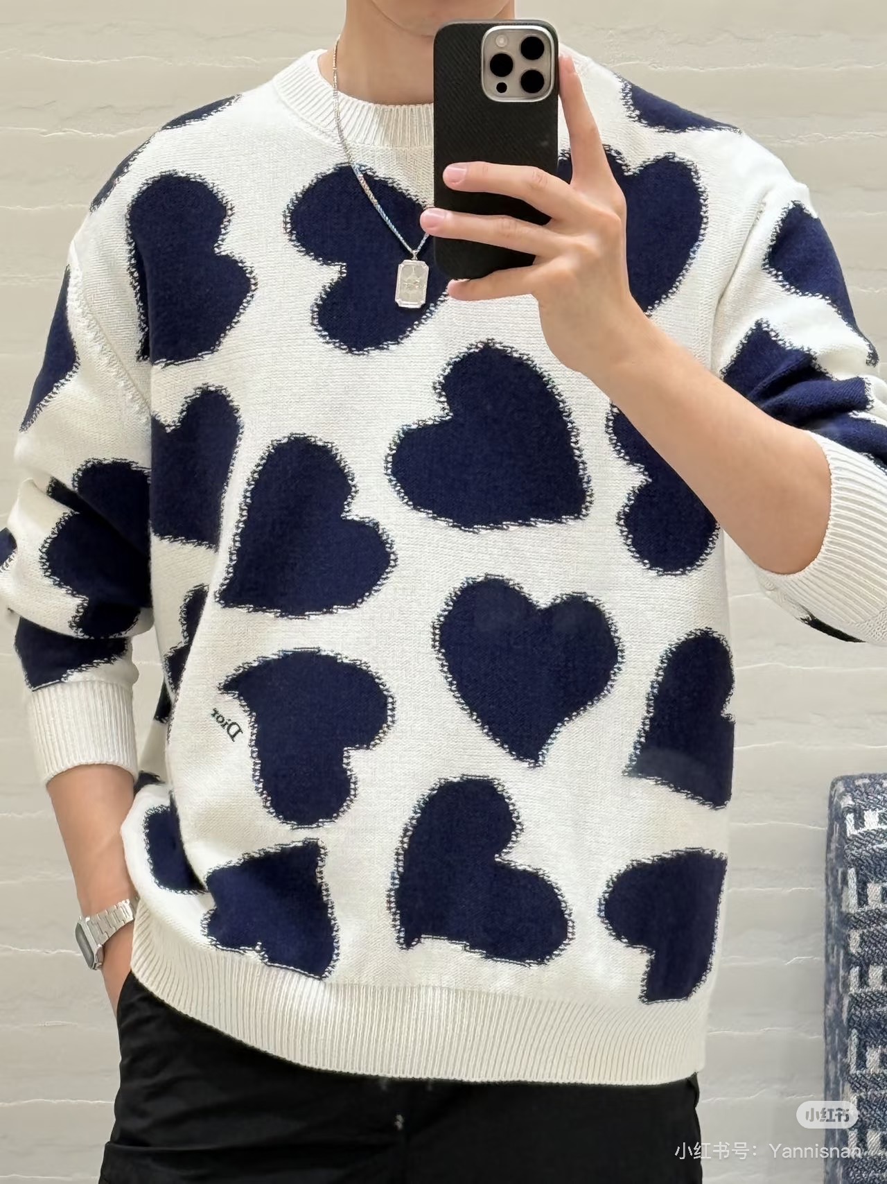 Heart-Motif Crewneck Sweater — product photograph