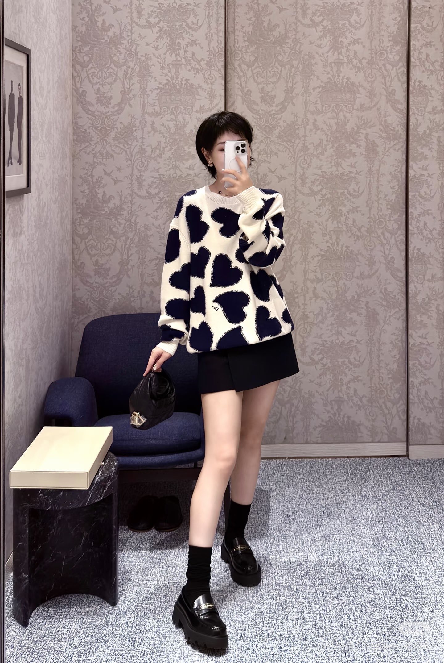 Heart-Motif Crewneck Sweater — product photograph