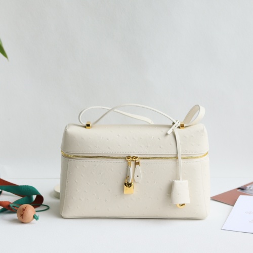 Loro Piana Extra Bag L27: Ostrich-Textured Leather Top Handle Bag - Ivory