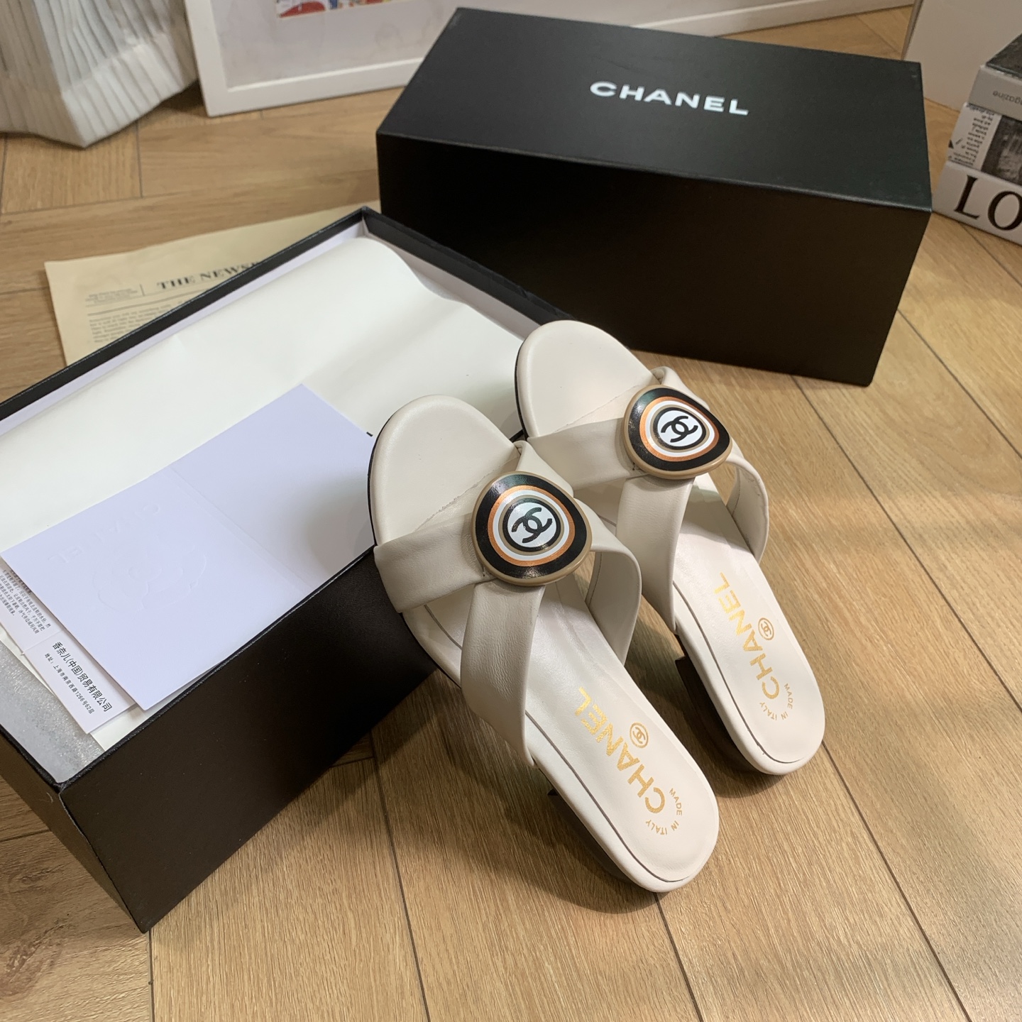 Chanel Women's Cross Strap Sandals With Round Logo Buckle, Lambskin Leather 6 i1742292408556 8571 0 4