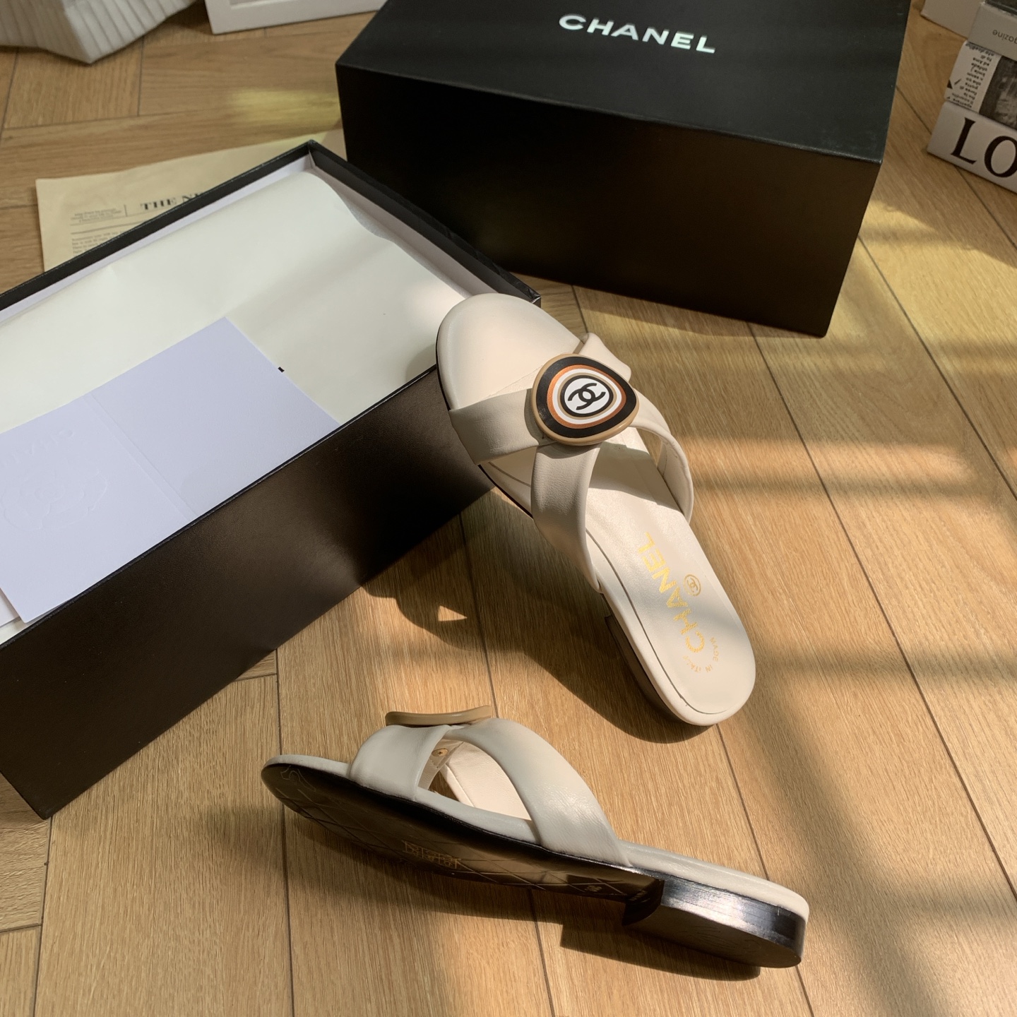 Chanel Women's Cross Strap Sandals With Round Logo Buckle, Lambskin Leather 8 i1742292408579 9610 0 6