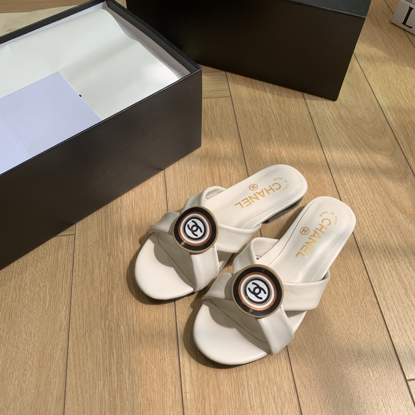 Chanel Women's Cross Strap Sandals With Round Logo Buckle, Lambskin Leather 9 i1742292409877 1282 0 7