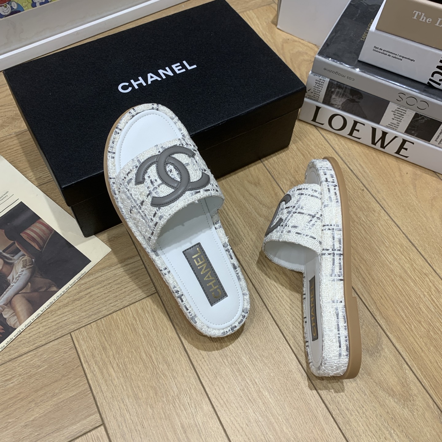 Chanel Women's Tweed Espadrille CC Logo Platform Slide Sandals 10 i1742647730141 3076 0 8