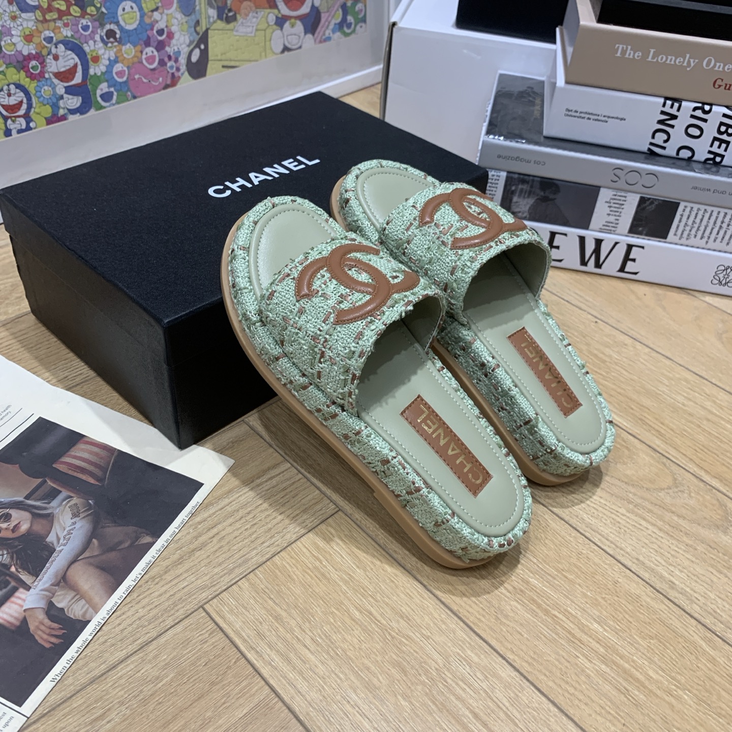 Chanel Women's Resort Espadrille Sandals Lambskin & Tweed Mint Green 9 i1742648159982 9307 0 7