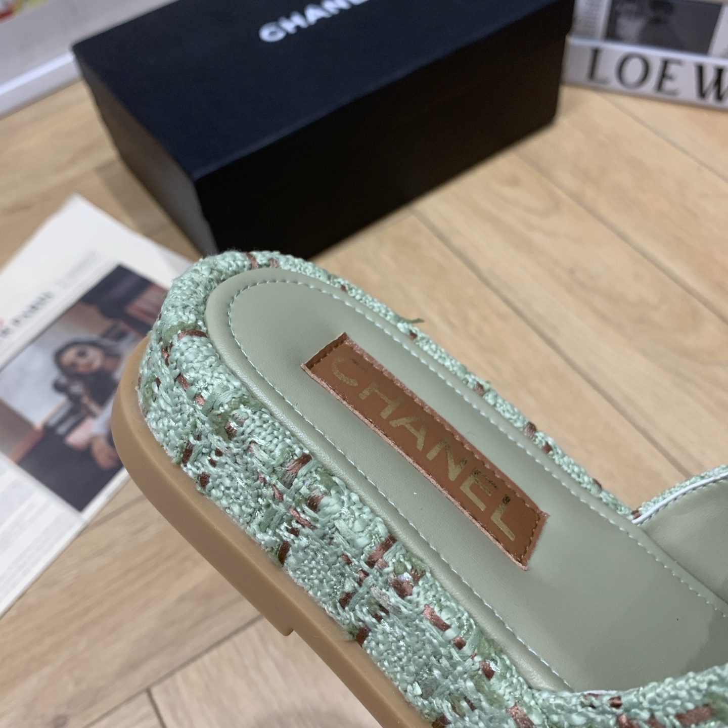 Chanel Women's Resort Espadrille Sandals Lambskin & Tweed Mint Green 8 i1742648160117 3210 0 6