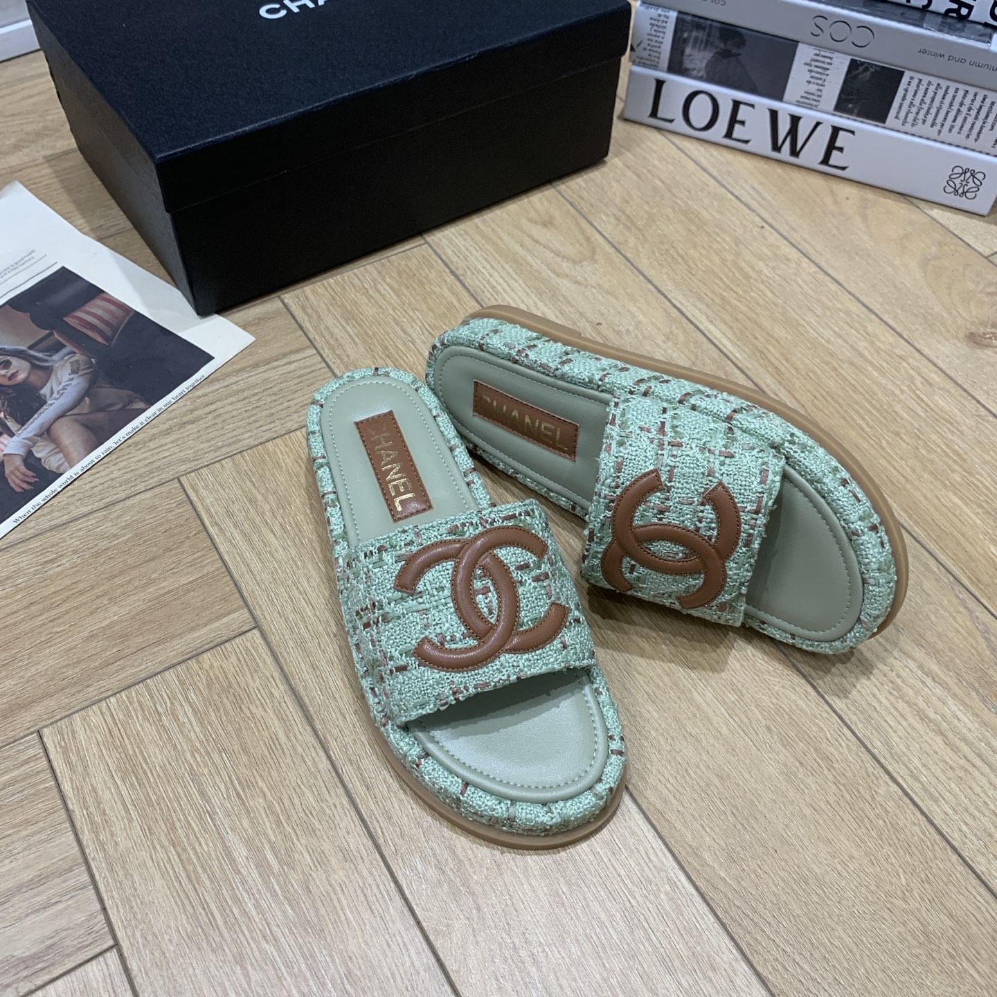 Chanel Women's Resort Espadrille Sandals Lambskin & Tweed Mint Green 6 i1742648160584 2727 0 4