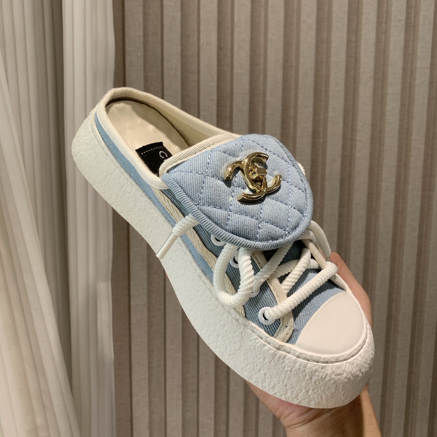 Chanel Denim Canvas Mule Sneakers with CC Charm, Blue and White 3 i1743106928237 8901 0 0