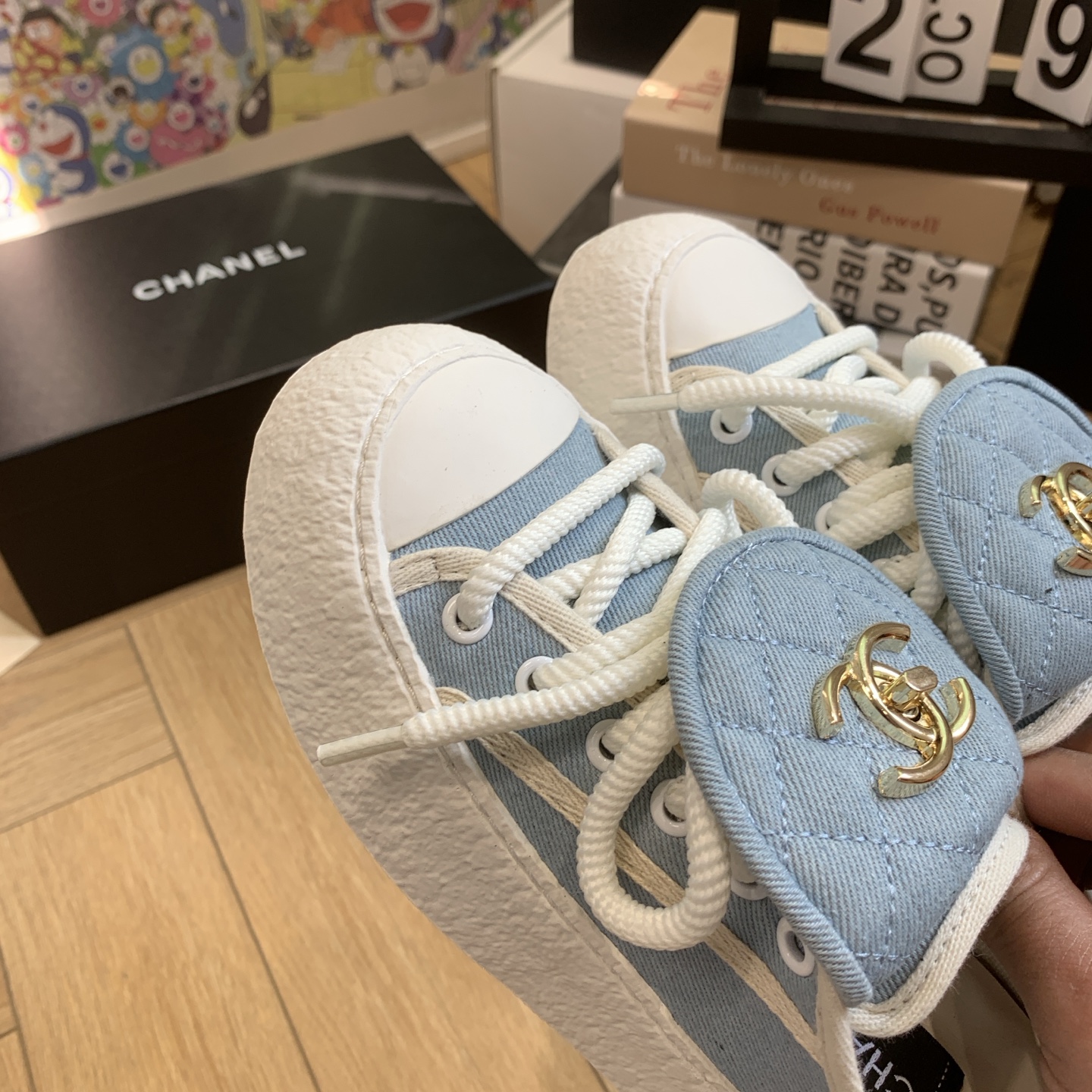 Chanel Denim Canvas Mule Sneakers with CC Charm, Blue and White 6 i1743106928244 9979 0 4