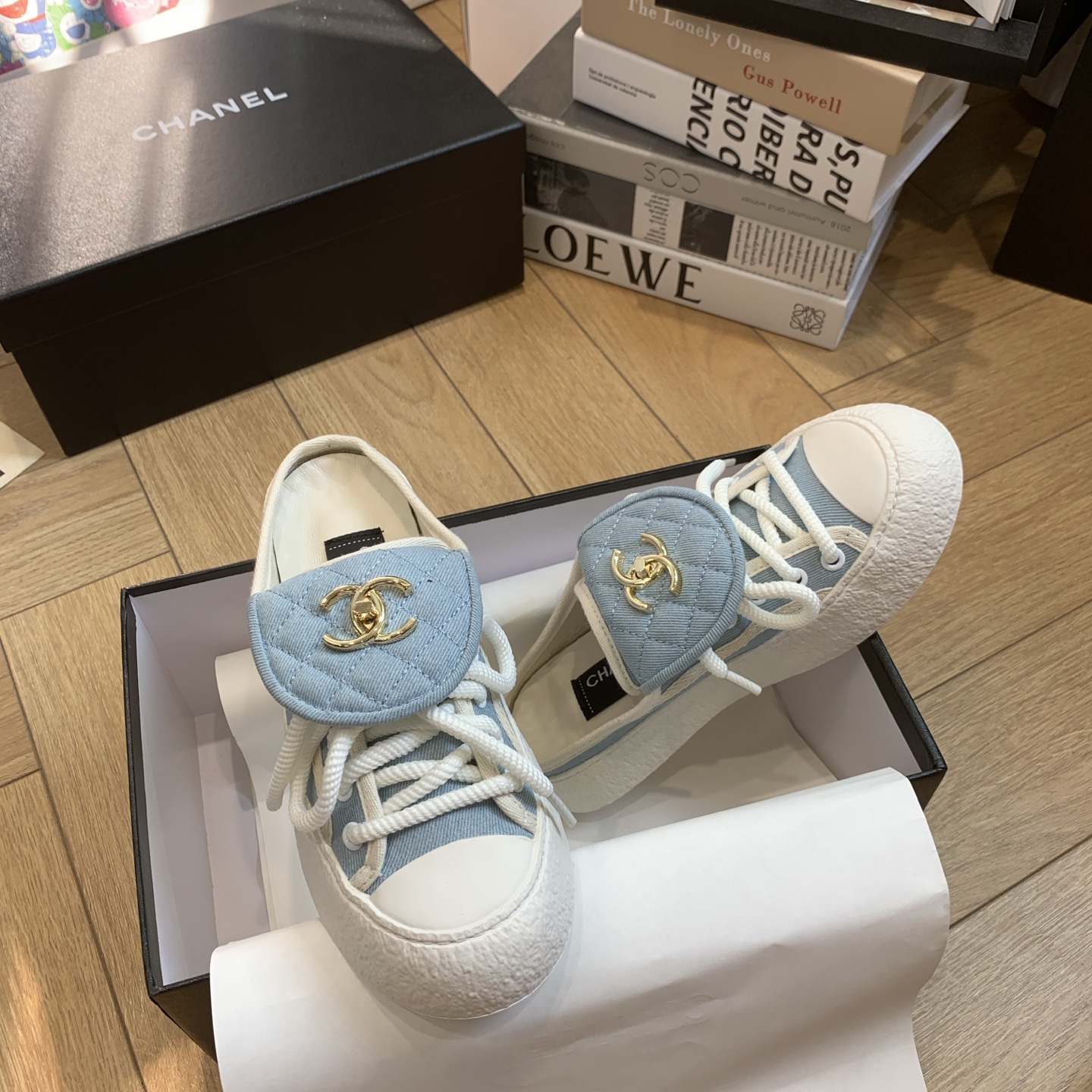 Chanel Denim Canvas Mule Sneakers with CC Charm, Blue and White 10 i1743106929000 9340 0 8