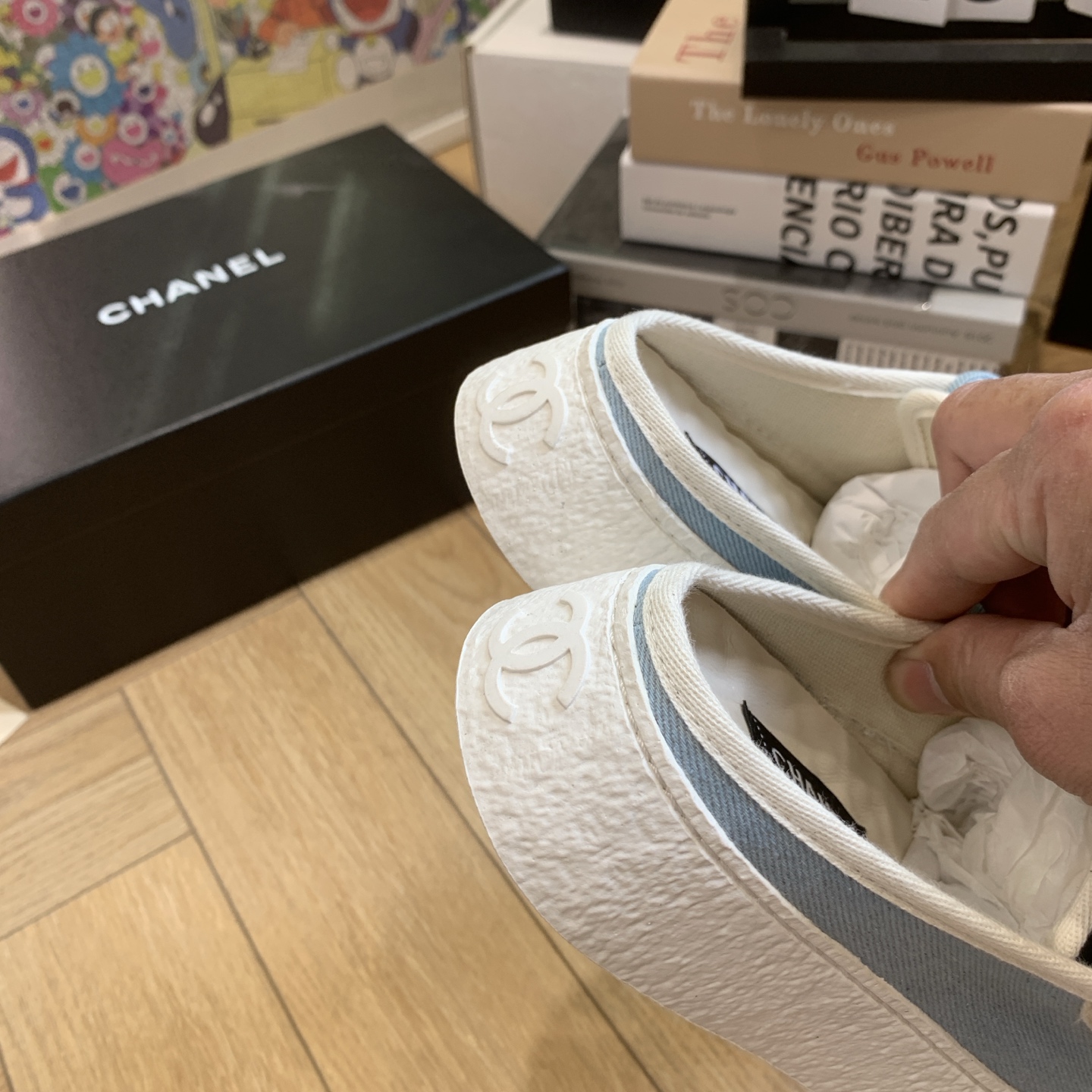 Chanel Denim Canvas Mule Sneakers with CC Charm, Blue and White 7 i1743106929059 3692 0 5