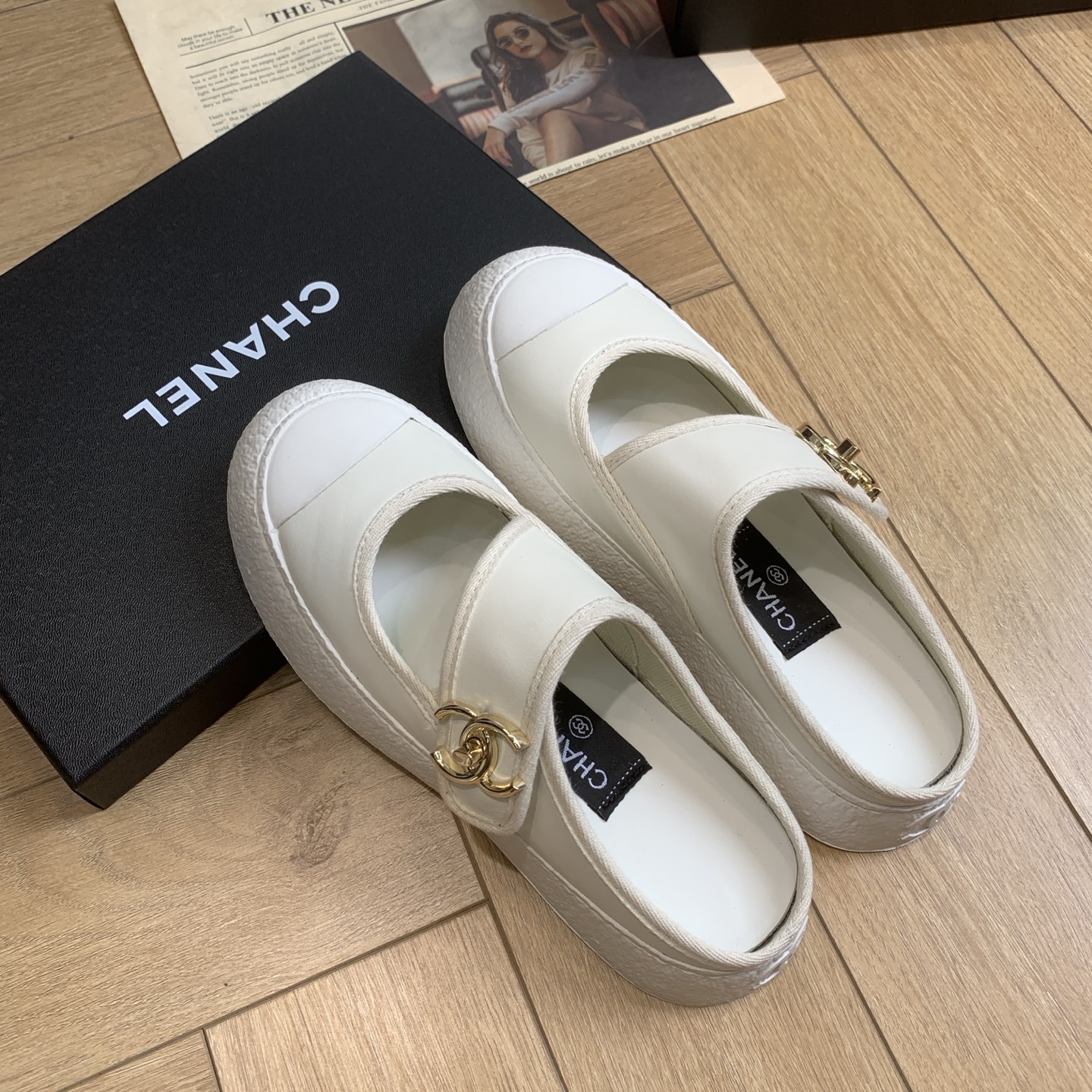 Chanel White Leather CC Logo Mary Jane Platform Mules, Women Shoes 1 Chanel White Leather CC Logo Mary Jane Platform Mules, Women Shoes