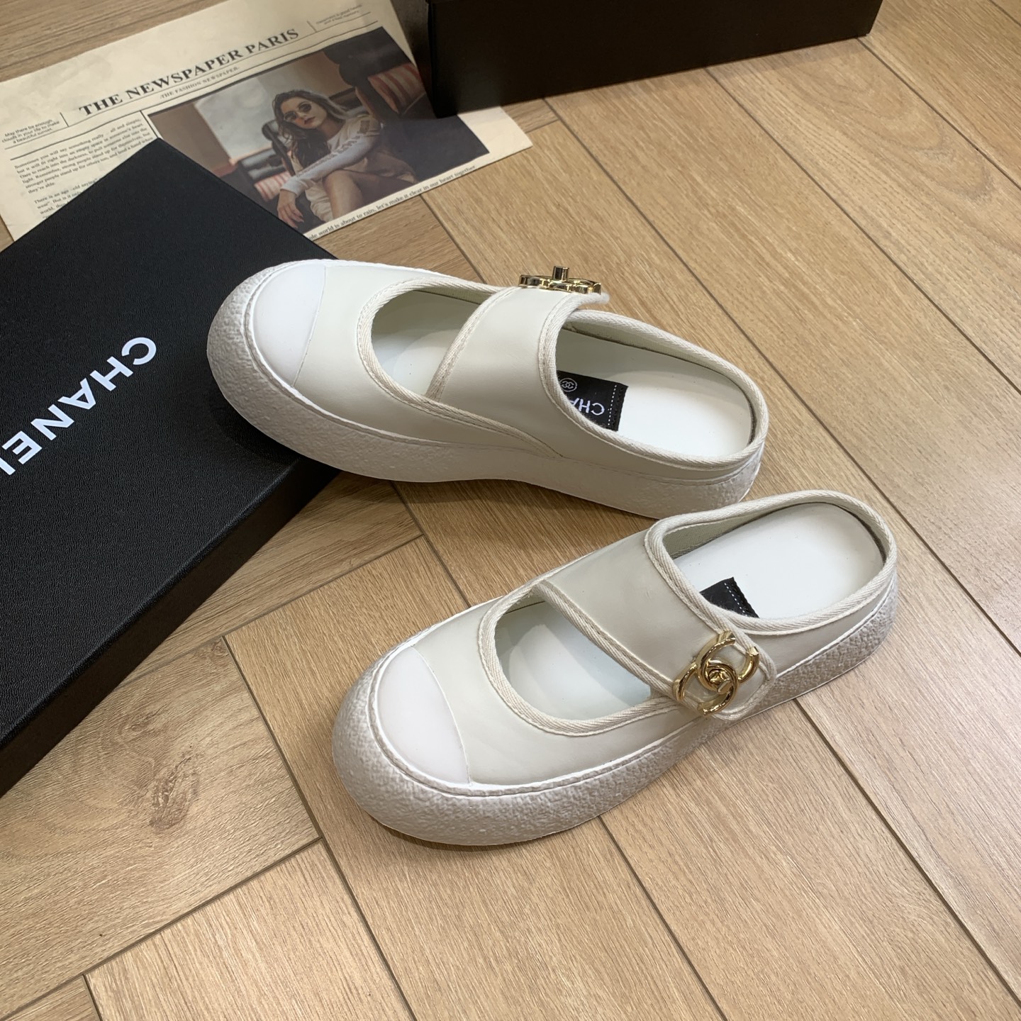 Chanel White Leather CC Logo Mary Jane Platform Mules, Women Shoes 7 i1744922107874 6177 0 4