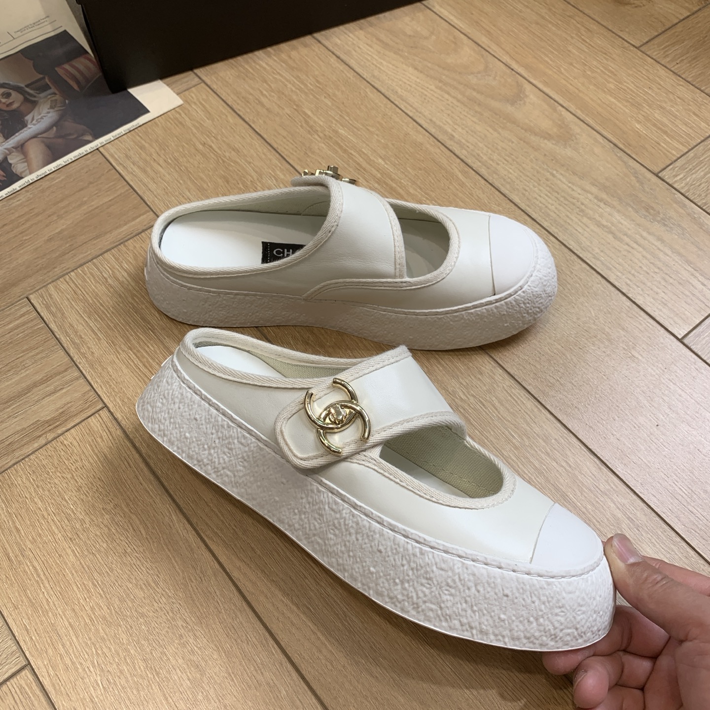 Chanel White Leather CC Logo Mary Jane Platform Mules, Women Shoes 5 i1744922108891 1718 0 2