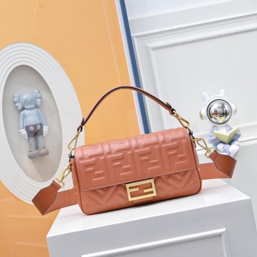 Fendi Baguette Embossed Leather Shoulder Bag with Gold FF Magnetic Clasp 1 Fendi Baguette Embossed Leather Shoulder Bag with Gold FF Magnetic Clasp