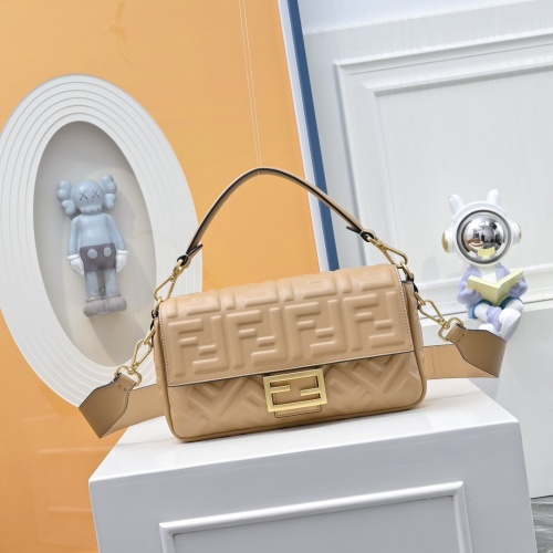 Fendi Baguette Leather Bag with FF Magnetic Clasp and Chain Strap 1 Fendi Baguette Leather Bag with FF Magnetic Clasp and Chain Strap