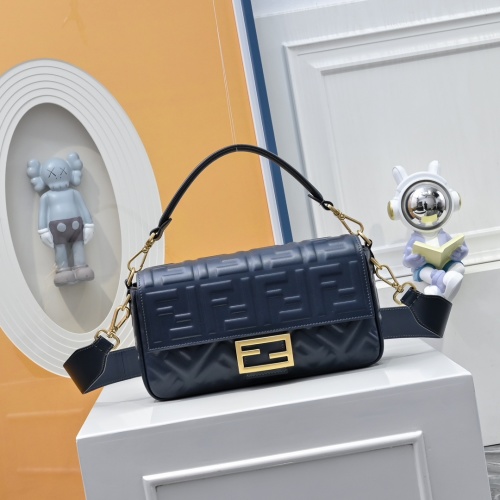 Fendi Baguette Embossed Leather Shoulder Bag with Gold FF Magnetic Clasp 1 Fendi Baguette Embossed Leather Shoulder Bag with Gold FF Magnetic Clasp