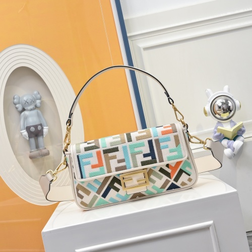 Fendi Baguette FF Embroidery Canvas Shoulder Bag - Iconic Style 1 Fendi Baguette FF Embroidery Canvas Shoulder Bag - Iconic Style
