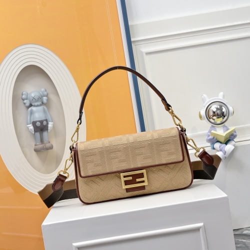 Fendi Baguette Bag with FF Embroidery & Detachable Shoulder Strap, 28x6.5x13.5cm 1 Fendi Baguette Bag with FF Embroidery & Detachable Shoulder Strap, 28x6.5x13.5cm