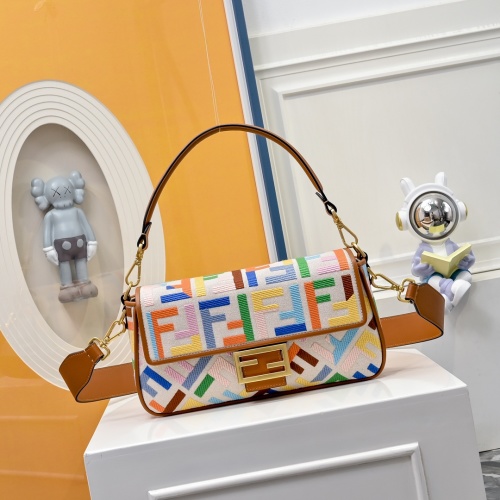Fendi Baguette Bag with FF Embroidery and Detachable Shoulder Strap